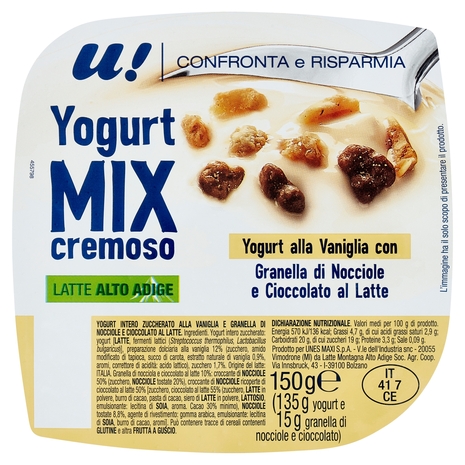 Yogurt Mix alla Vaniglia con Granella di Nocciole e Cioccolato al Latte U! Confronta e Risparmia